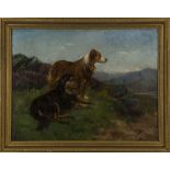 Wright Barker - Two Collie Dogs in a Highland Landscape, oil on canvas, signed, 53cm x 69cm,