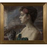 Robin Goodwin - Lady at the Opera, oil on canvas, signed, 34cm x 39.5cm, within a gilt frame.