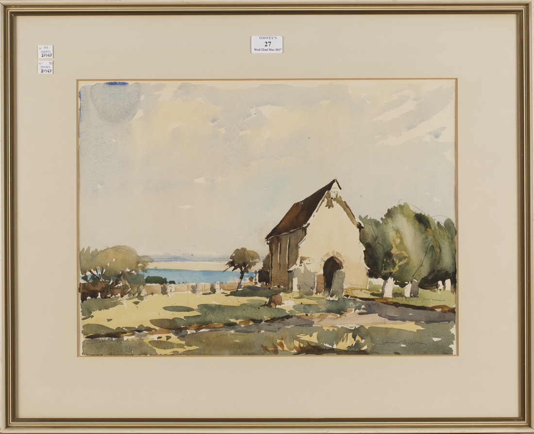 Edward Wesson - View of St. Wilfrid's Church, Church Norton, watercolour, signed, 33.5cm x 46.5cm,