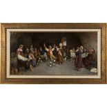 Rodolfo Agresti - Festive Scene with Musicians and Dancers, oil on canvas, signed, 34cm x 70cm,