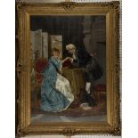 E. Torrini - 'The Greeting', late 19th century oil on canvas, signed recto, titled label verso,