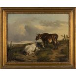 Circle of Thomas Sidney Cooper - Two Cows in a Landscape, 19th century oil on canvas, bears