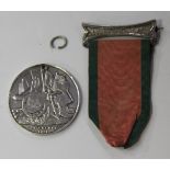 A Turkish Crimea Medal, Sardinia issue, detailed 'La Crimea', the ribbon with a brooch fitting.
