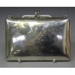 An Edwardian silver rectangular purse card case with oval link carrying chain and leather lined