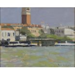 Ken Howard - Venetian View, oil on canvas-board, signed, 20cm x 25cm, within a gilt frame. Buyer’s