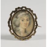 Follower of Horace Hone - Oval Miniature Portrait of a Lady wearing a Pink Bandeau in Powdered Hair,