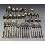An early 20th century plated part canteen of Albany pattern cutlery, comprising six table forks,