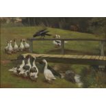 Herbert William Weekes - 'The Sermon' (Raven preaching to a Gaggle of Geese), oil on panel,