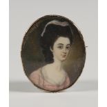 Continental School - Oval Miniature Portrait of a Lady wearing a Pink Dress, late 18th/early 19th
