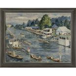 Jeremy King - 'Steam Boat at Henley', oil on board, signed and dated '86 recto, titled label