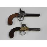 A 60 bore percussion boxlock pocket pistol by Bugart with turn-off barrel, length 6cm, foliate and