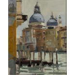 Ken Howard - View of the Domes of Santa Maria della Salute, Venice, oil on canvas-board, signed,