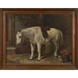 British School - Study of a Horse outside a Home, late 19th century oil on canvas, signed with
