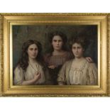 British School - Half Length Portrait of Three Young Women, late 19th century pastel, signed recto