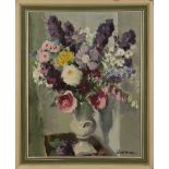 Edward Wesson - Still Life of a Vase of Summer Flowers, oil on canvas-board, signed, 39.5cm x