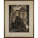 Frank Brangwyn - Continental Street Scene with Figures, ink and wash, signed with monogram, 53cm x