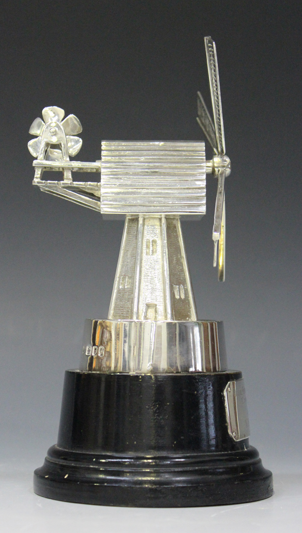An Edward VIII silver model of a windmill with four rotating sails, on an ebonized circular base, - Image 3 of 3