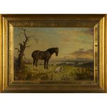 Hugh Collins - Coastal Landscape with Horse and Terrier, oil on canvas, signed and dated 1890,