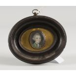 Continental School - Oval Miniature Portrait of a Gentleman wearing a Powdered Wig and Green Jacket,