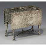A late 19th century Dutch silver potpourri box and cover in the form of a drop-flap table, the