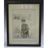 Jack Lanaway - a coloured pencil sketch depicting a British infantryman with despondent look,