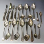 A set of twelve early 19th century Portuguese silver dessert spoons, Lisbon 1816-1828, two similar