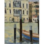 Ken Howard - Venetian Canal Scene, oil on canvas-board, signed, 25cm x 20cm, within a gilt frame.