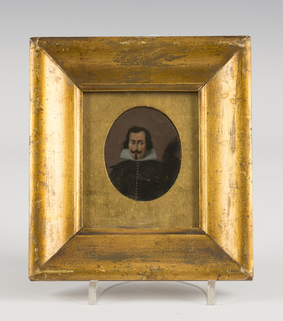 Spanish School - Oval Miniature Portrait of a Gentleman with Ruff Collar, oil on copper panel, 6cm x