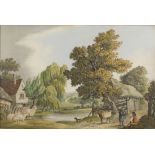 Attributed to Benjamin Zobel - Rustic Scene with Sheep, Figures and Donkey, early 19th century
