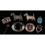 A silver brooch, designed as a terrier, Birmingham 1944, another similar brooch, detailed '