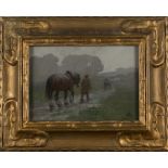 British School - Returning Home, oil on board, signed with monogram and dated 1921, 21.5cm x 31cm,