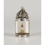 A late Victorian silver novelty pepper caster in the form of a lantern, the pierced cover above a