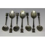 A group of seven French silver spoons commemorating places featuring in The First World War, each