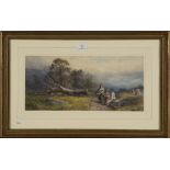 Henry Andrew Harper - Rural Figures in Conversation in a Landscape, watercolour heightened with