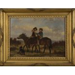 Hillyard - The Young Huntsmen, late 19th century oil on panel, signed, 24cm x 34cm, within a gilt