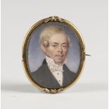 British School - Oval Miniature Portrait of a Gentleman wearing a Spotted Bow Tie, 19th century