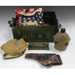 A U.S. leather revolver holster, dated 1917, together with a group of items of U.S. military
