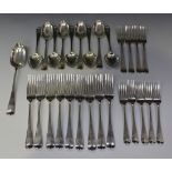 A Victorian Scottish silver Hanoverian pattern part canteen of cutlery, comprising nine table forks,
