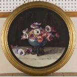 Elizabeth King - 'Anemones', tondo watercolour, artist's name and titled to label verso, diameter