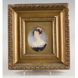 Circle of Maria Bellett Browne - Oval Miniature Portrait of a Lady with Flowers in her Hair,