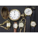 A gilt metal keyless wind hunting cased gentleman's pocket watch, a Rotary gilt metal fronted and