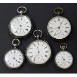 A silver cased keywind open-faced gentleman's pocket watch, the enamelled dial with black Roman