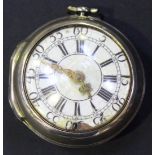 A European pair cased keywind open-faced pocket watch, the gilt fusee movement with a verge