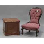 A Victorian showframe salon chair and a Victorian mahogany commode stool, width 51cm. Buyer’s