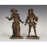 Charles Vital-Cornu - a pair of 19th century French brown patinated cast bronze figures, titled '