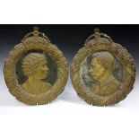 A pair of commemorative embossed card wreaths, depicting portraits of King George VI and Queen