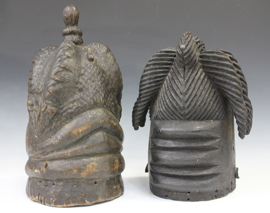 Two West African carved softwood Mende Bundu helmet masks, probably Liberian, worn by the secret - Image 2 of 2