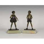 Ferdinand Preiss - Hoop Girl and Sonny Boy, a pair of cold painted and gilt patinated cast bronze