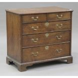 A 19th century oak chest of two short and three long drawers, on bracket feet, height 91cm, width