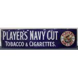 A large enamel advertising sign for 'Player's Navy Cut Tobacco & Cigarettes', 46cm x 183cm.